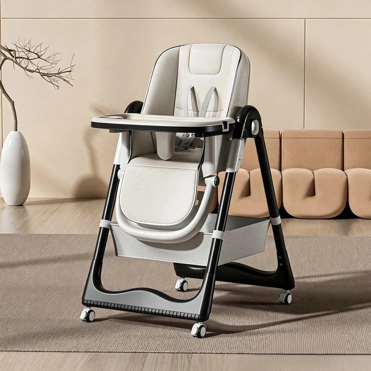 Baby High Chair, Foldable Adjustable Toddler Dining Chair, Portable Infant Feeding Seat for Home Use