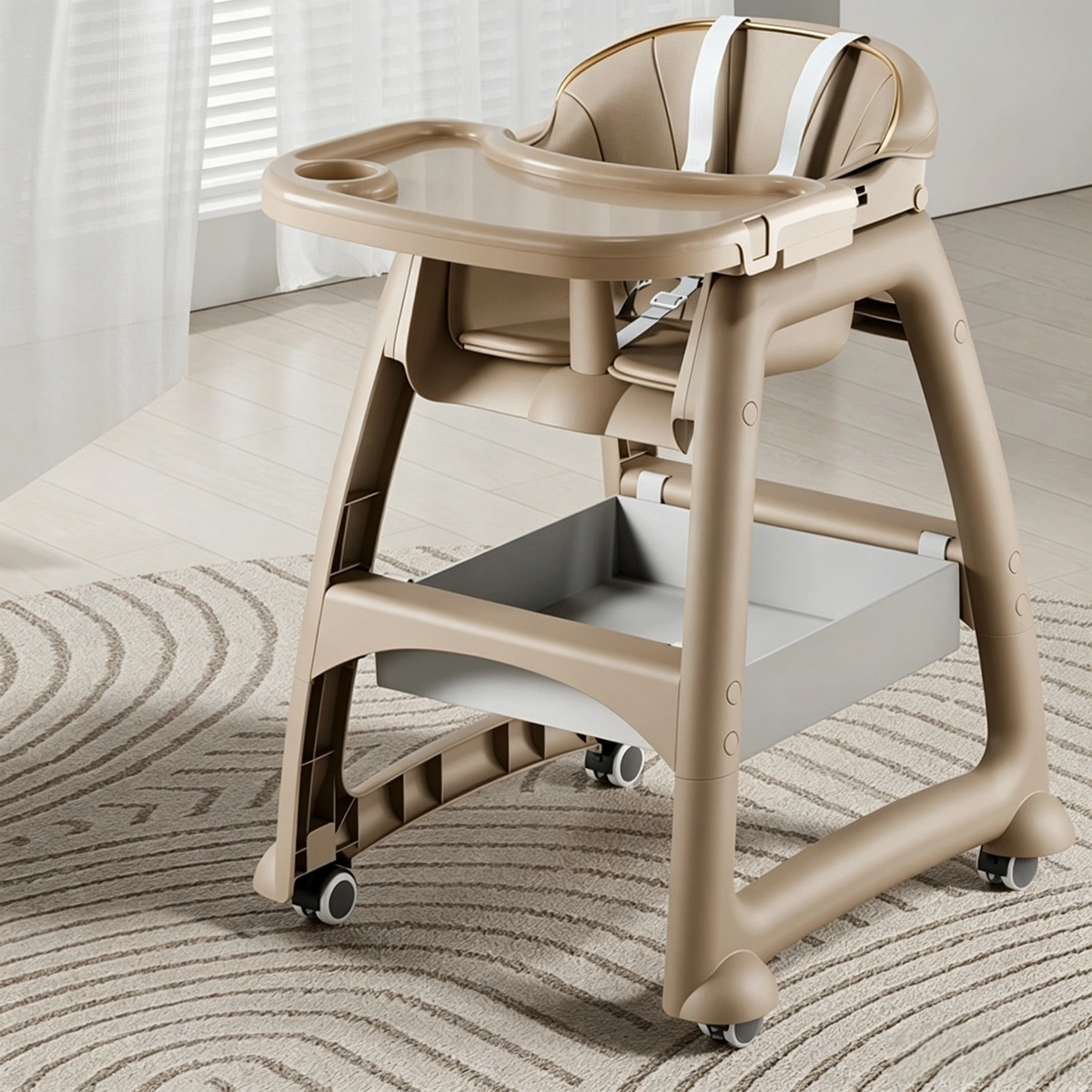 Baby High Chair, Multifunctional Infant Dining Seat, Foldable Movable Toddler Feeding Chair for Home, Restaurant & Hotel Use
