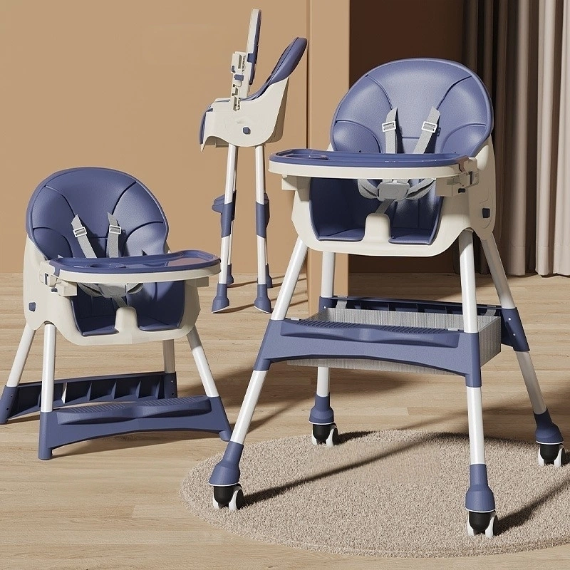 Baby High Chair, Multifunctional Infant Dining Seat, Adjustable Toddler Feeding Chair with Removable Tray & Wheels