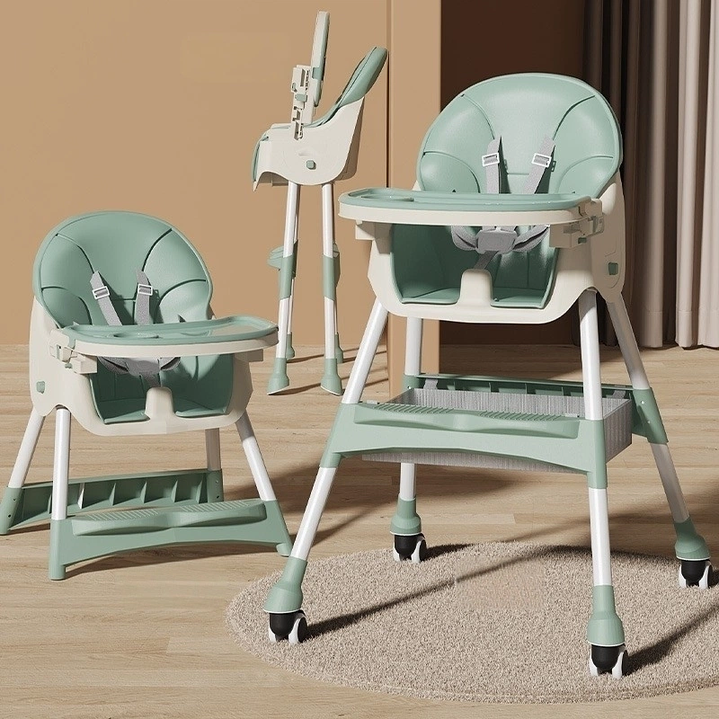 Baby High Chair, Multifunctional Infant Dining Seat, Adjustable Toddler Feeding Chair with Removable Tray & Wheels