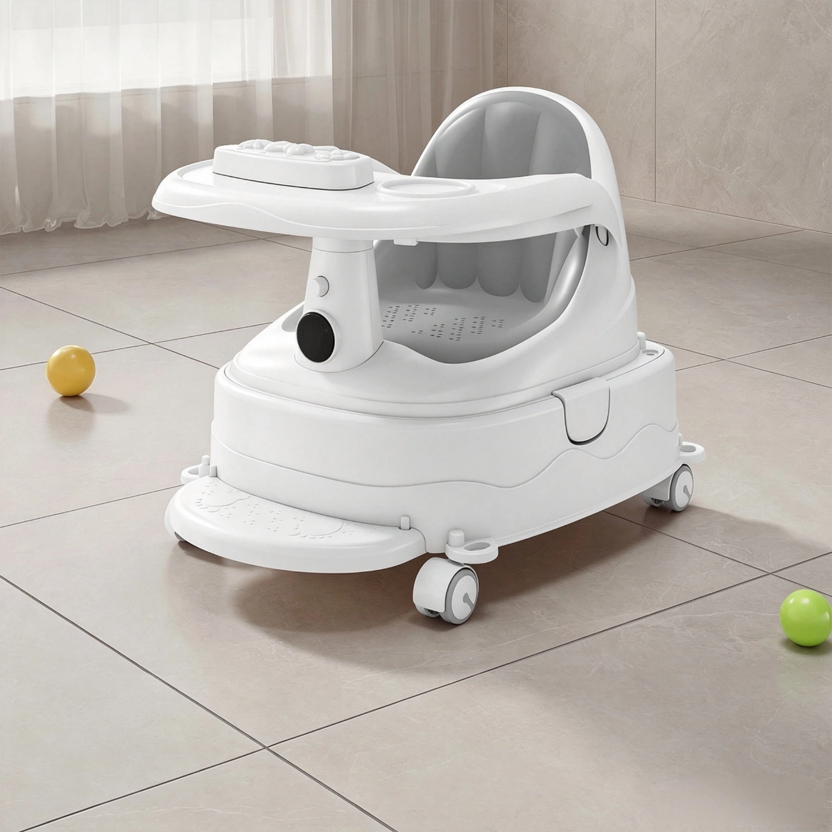 Multifunctional Baby Seat, 4‑in‑1 Infant Chair, Portable Feeding & Bathing Seat with Wheels & Removable Tray