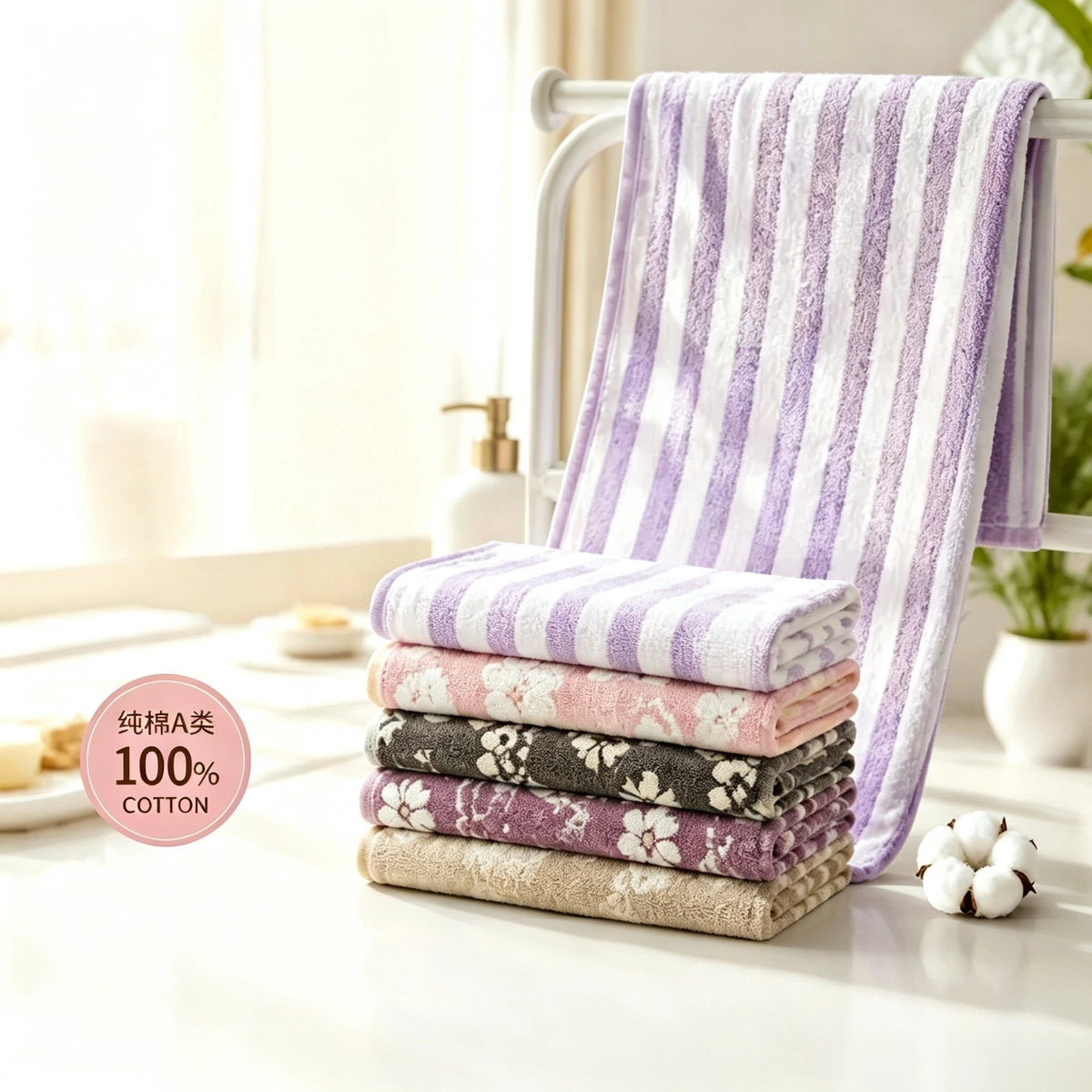 Vosges 100% Cotton Double-Sided Terry Jacquard Face Towel for Kids, Antibacterial, Absorbent & Quick Dry, Soft Skin-Friendly for Bathroom & Home, Random Pattern, 34×80cm