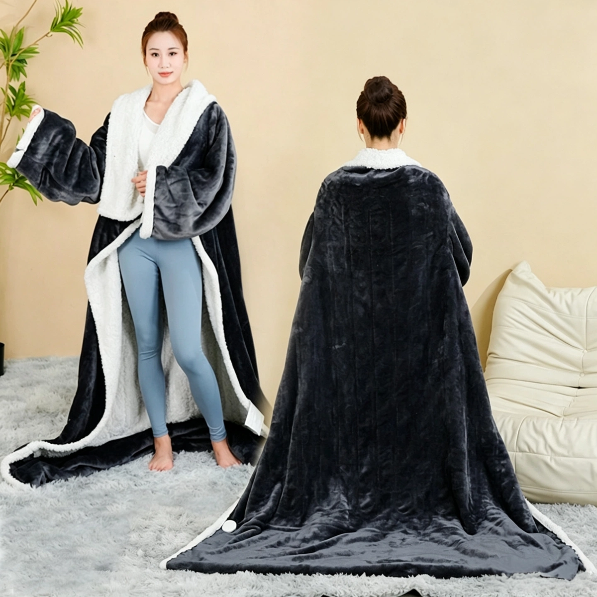 Wearable Heated Blanket with Sleeves & Hood, Cross-Border Heating Throw, Electric Wrap Blanket for Napping