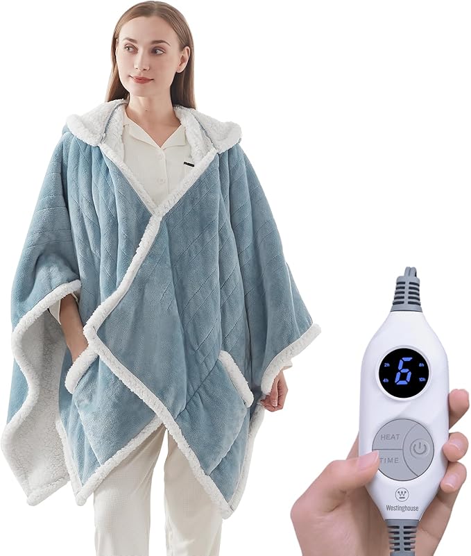 Westinghouse Wearable Heated Throw Blanket, Electric Heated Wrap Poncho Shawl
